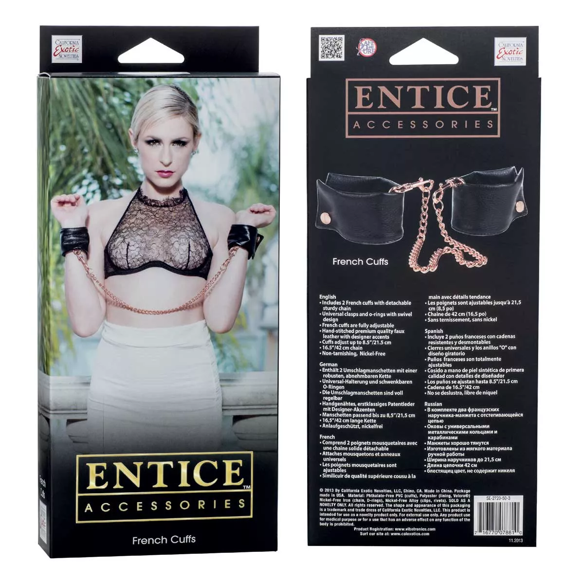 ЧЕРНЫЕ МЯГКИЕ НАРУЧНИКИ ENTICE FRENCH CUFFS С ЦЕПЬЮ. Вид 2.