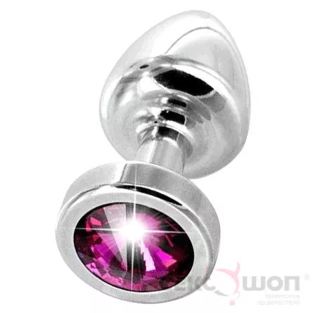 МЕТАЛЛИЧЕСКАЯ МИНИ-ПРОБКА С МАЛИНОВЫМ СТРАЗОМ ANNI ROUND SILVER Т1 FUSCHIA. Вид 1.