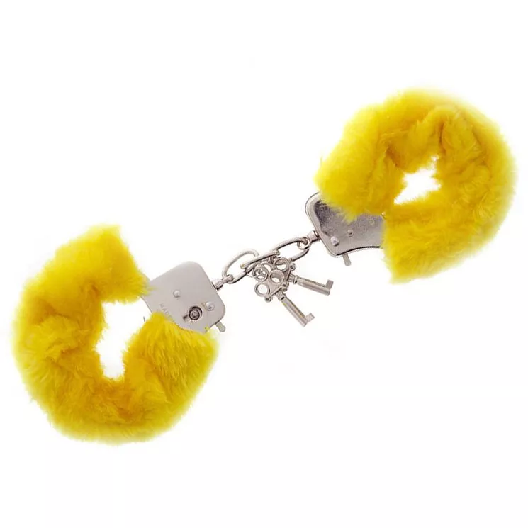 ЖЕЛТЫЕ МЕХОВЫЕ НАРУЧНИКИ METAL HANDCUFF WITH PLUSH YELLOW. Вид 1.