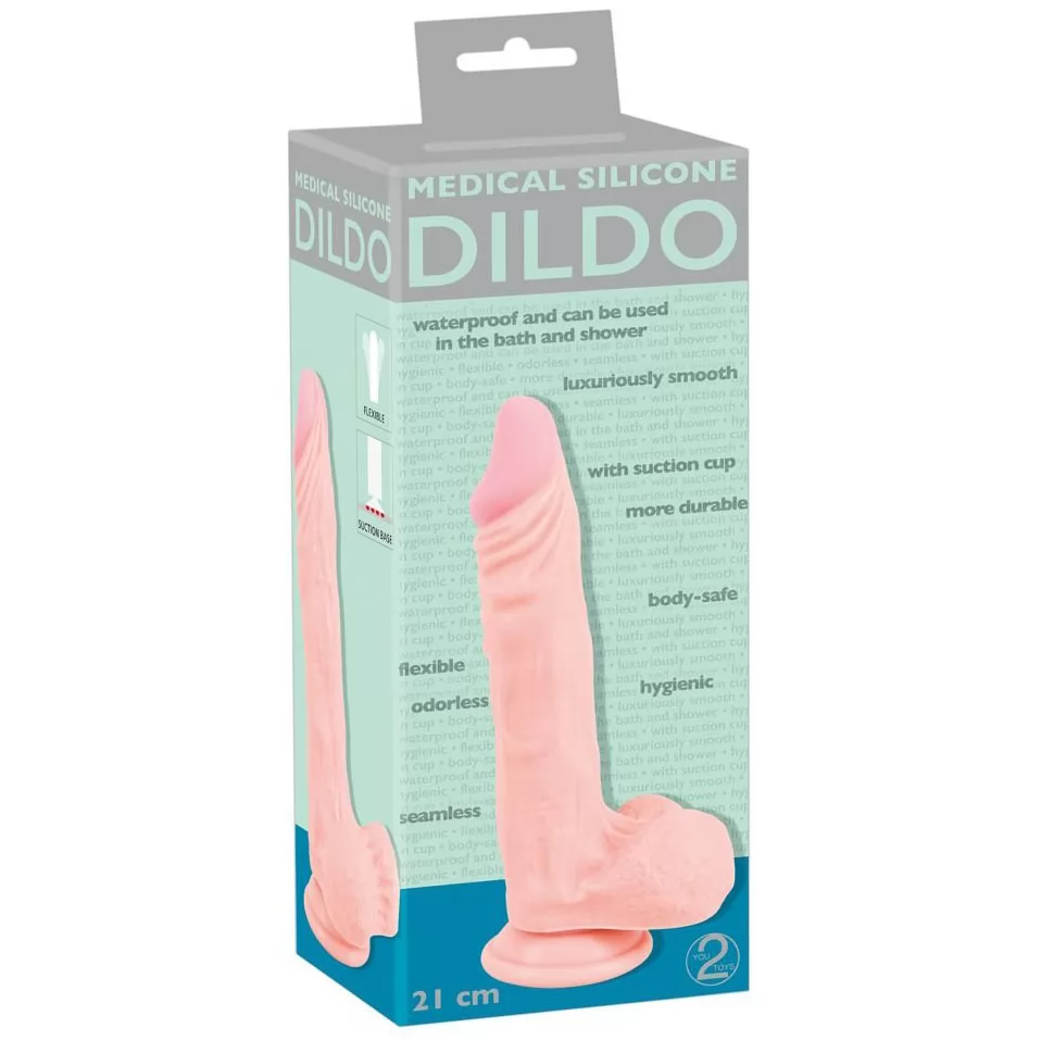 ДИЛДО С ЧУТЬ ЗАУЖЕННОЙ ГОЛОВКОЙ MEDICAL SILICONE DILDO (21 СМ). Вид 4.