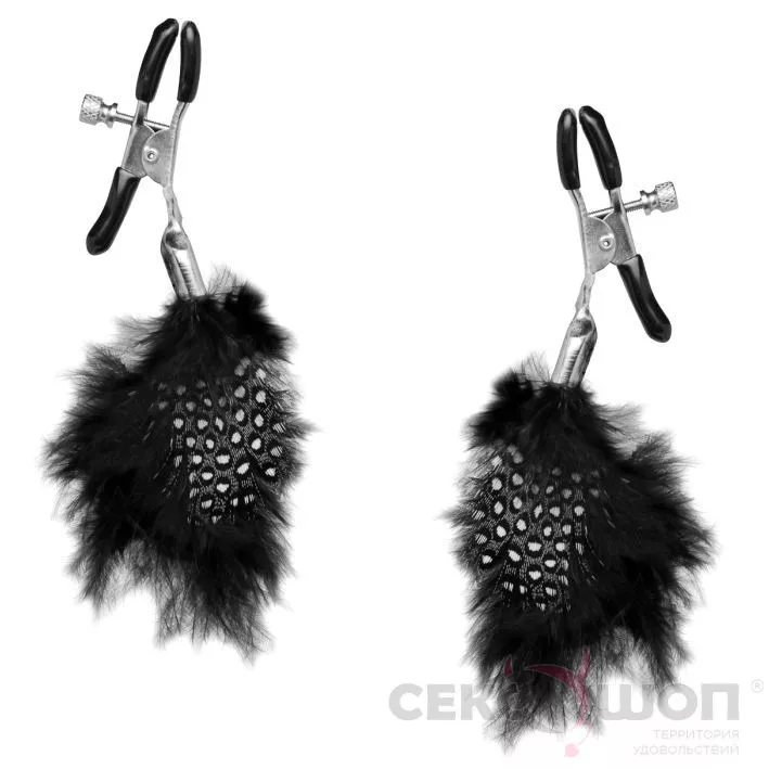 ЗАЖИМЫ НА СОСКИ С ПЕРЬЯМИ FETISH FEATHER NIPPLE CLAMPS. Вид 1.