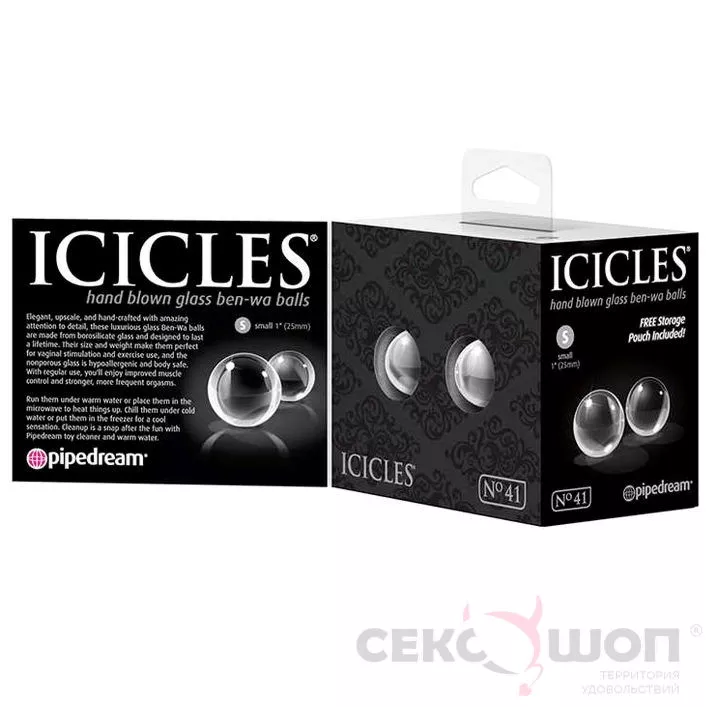 СТЕКЛЯННЫЕ ВАГИНАЛЬНЫЕ ШАРИКИ ICICLES (МАЛЕНЬКИЕ). Вид 3.