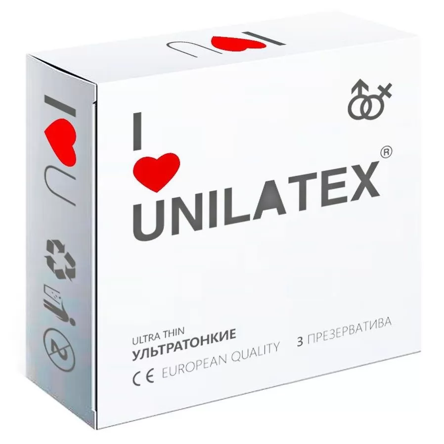 УЛЬТРАТОНКИЕ ПРЕЗЕРВАТИВЫ UNILATEX ULTRA THIN (3 ШТ.). Вид 1.